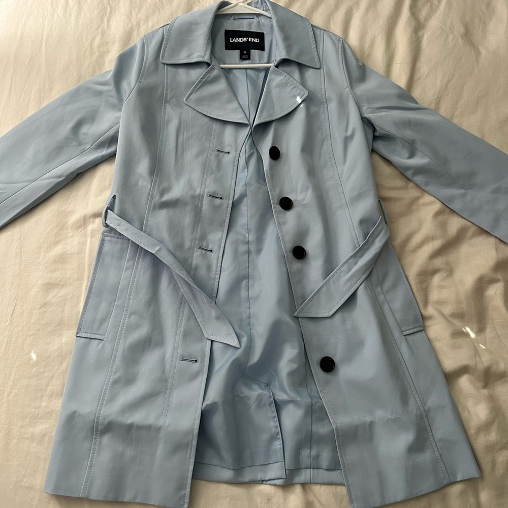 Light Blue Lands’ End Trench Coat. W Size 4